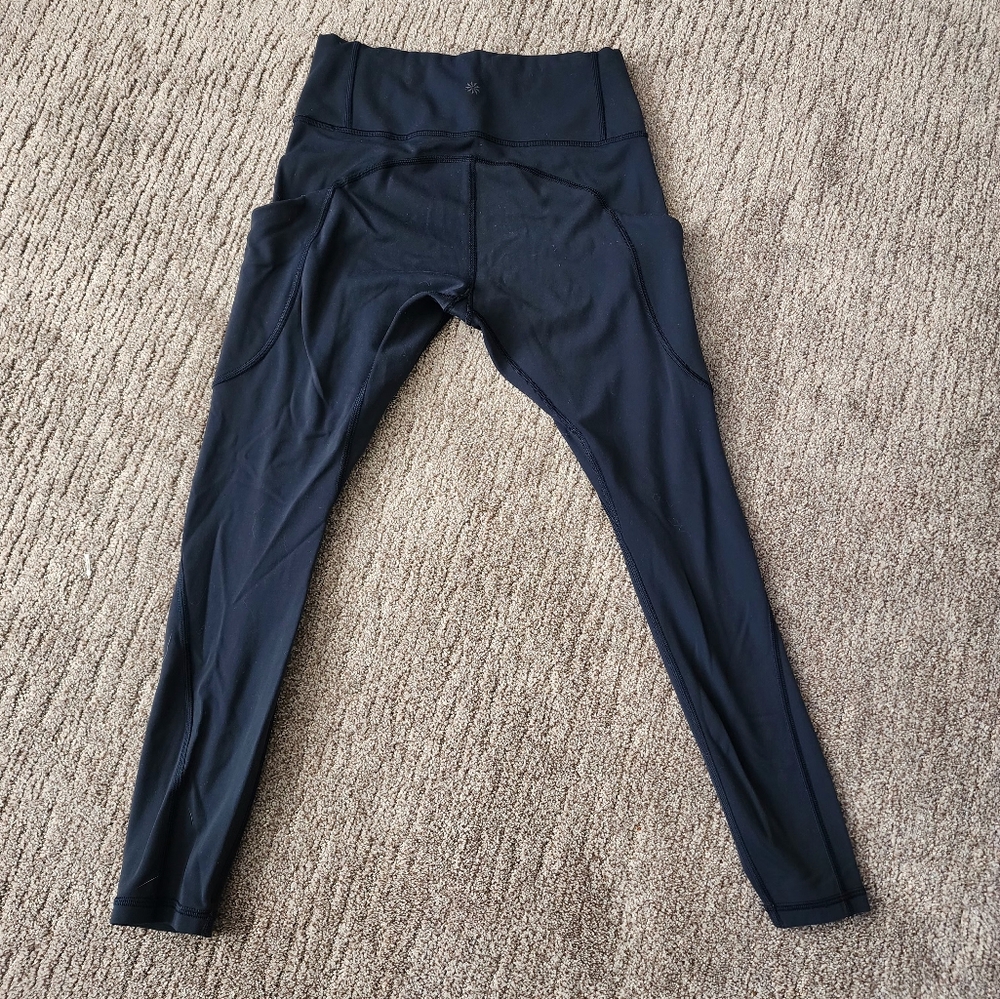Athleta All In Navy Tights Leggings Size Small With Stash Pockets - Picture 6 of 8